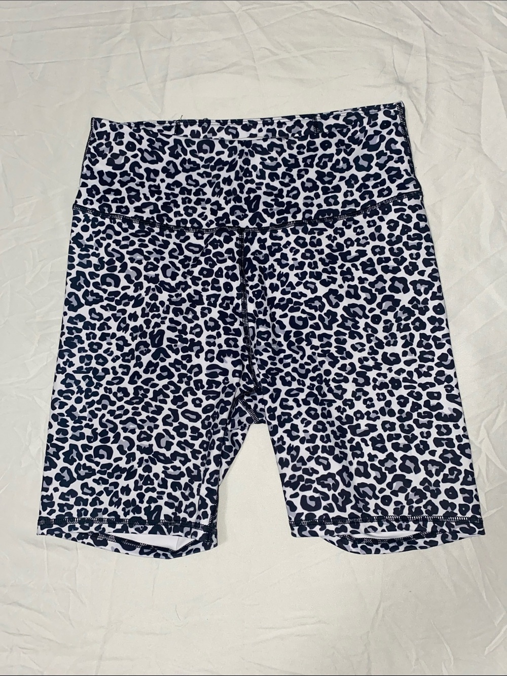 High-Rise Black & White Leopard Print Bike Shorts